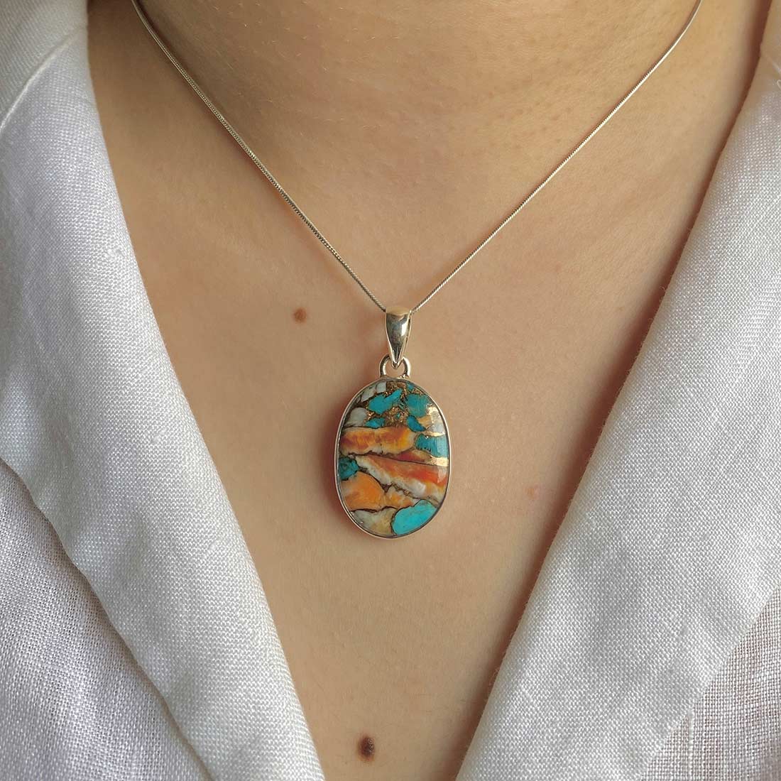Spiny Oyster Turquoise Pendant-(TRO-P-24.)